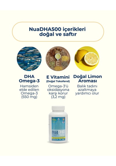 Nua Dha 500 Omega-3 İçeren Takviye Edici Gıda 60 Kapsül ﻿