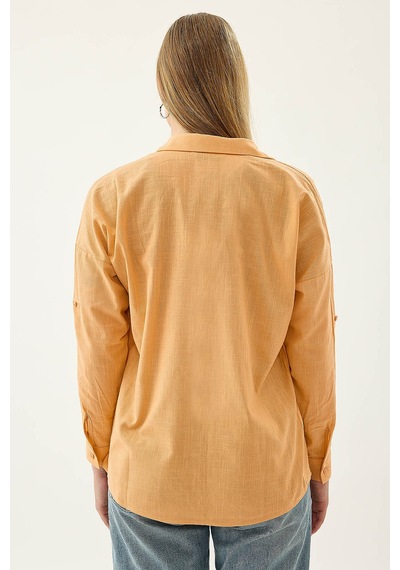Vitrin Basic Oversize Önden Cepli Gömlek Oranj