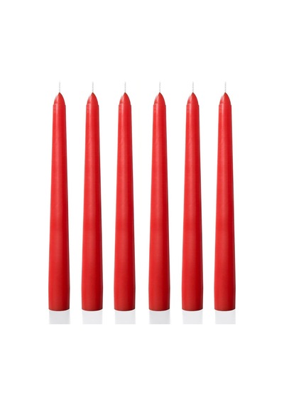 6 Lı Kısa Kırmızı Konik Şamdan Mum Yükseklik 18 Cm Kirmızı