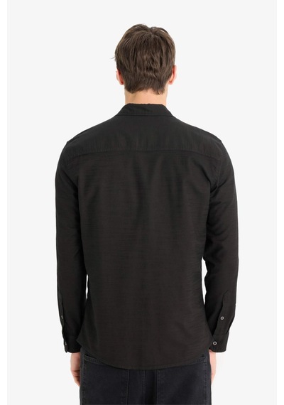 DeFacto Slim Fit Dar Kesim Pamuklu Basic Düz Uzun Kollu Siyah Gömlek A4644AX23AUBK81