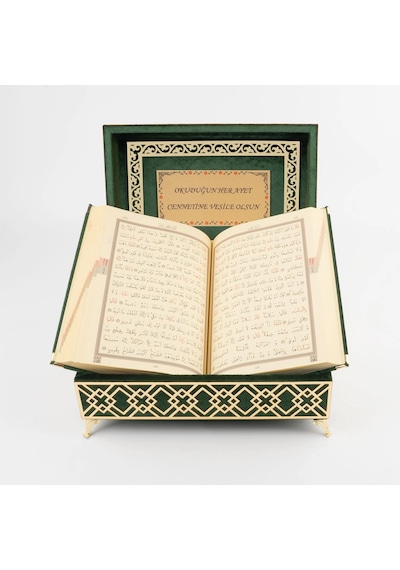 Raşel Kutulu Pleksi Desen Kuran-ı Kerim Orta Boy, Yeşil