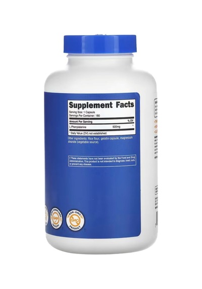 Nutricost L-phenylalanine 500mg 180 Capsules - Non-gmo, Amin...