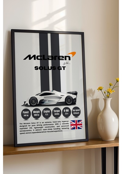 Mclaren Solus Gt Tablo - Teknik Özellikli Pist Arabası Poster - Çerçeveli Duvar Dekoru Siyah
