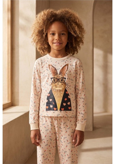 Katia&bony Kız Çocuk Tavşan Desenli Kutulu Pijama Takımı Lacivert