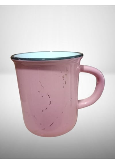 Seramik Kulplu Bardak Renkli Emaye Görünümlü 260 Cc - Pembe Pembe