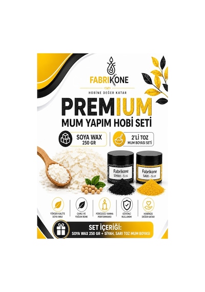 Premium Mum Yapım Hobi Seti - Soya Wax 250 Gr - 2'li Toz Mum Boyası Seti - Siyah, Sarı Bkfabsw2502ssr Karışık