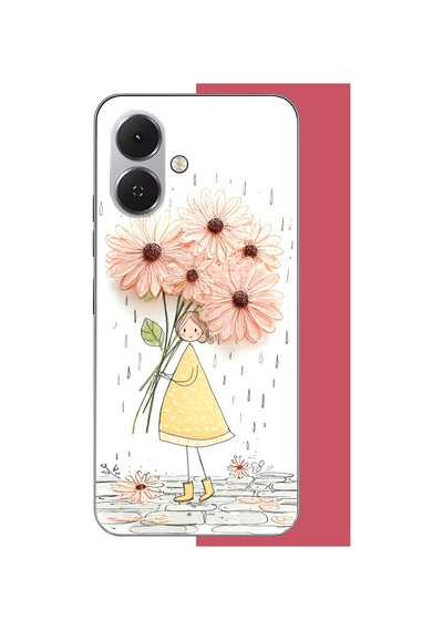 Tecno Spark Go 2 Uyumlu Yağmur Altında Çiçekler Baskılı Silikon Kılıf Renkli