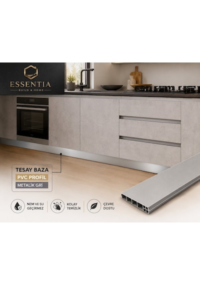 Tesay Pvc Baza Profili 15 Cm Metalik Gri 90 Cm Mutfak Dolabı Süpürgelik Profili