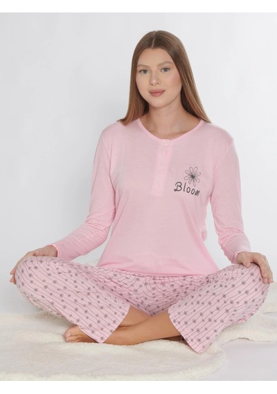 Uzun Kol Pijama Takım Viskon Alperi 790-76 Pembe