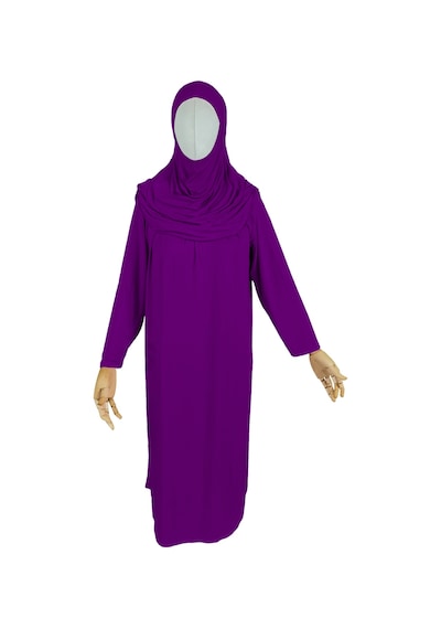 Pratik Tek Parça Organik Kız Çocuk Namaz Elbisesi Mor