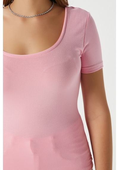 Ritnice Kadın Favor Lux Touch Yumuşak Doku U Yaka Pembe Bluz