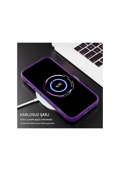 İphone 11 Uyumlu Magsafe Kılıf Mıknatıslı Standlı Darbeye Dayanıklı Mat Şeffaf Arka Kapak Lens Hediyeli Mor