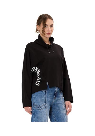 Cipo & Baxx Wl369 Kadın Kapüşonlu Hoodie Sweatshirt Rahat Şık Ve Sokak Stiline Uygun Siyah