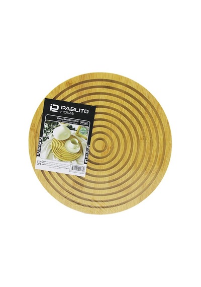 Pablıto Home Pbt-367 Ahşap Bambu Sunum Tepsi 28cm Yuvarlak Çift Taraflı Düz Dalgalı Oyuk Kanallı Diğer