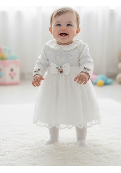 Mnk Baby & Kids Kız Bebek Taşlı Dantel Mevlit Elbise M00767 ekru