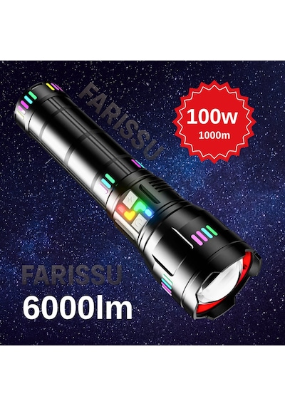 Or-w518 Ultra Güçlü Beyaz Lazer Led El Feneri 100w, 6000 Lümen, 2 Km Zoom Menzil Powerbank Özellikli Siyah