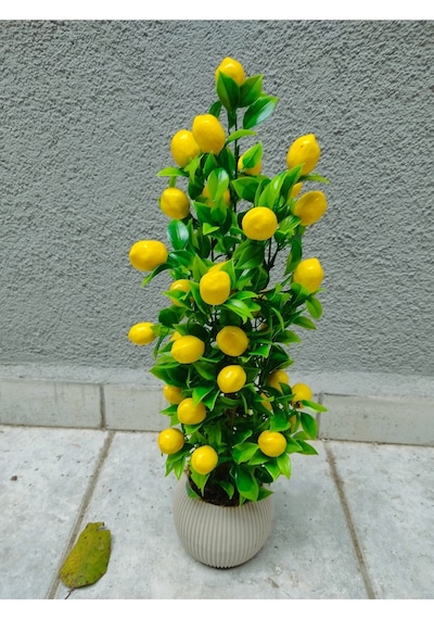 Limon Ağacı Mutfak Süsü Bej Beyaz Saksıda Yapay Çiçek