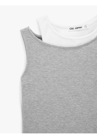 Koton Kaşkorse Pamuklu İkili Katmanlı Kolsuz Halter Yaka Bluz Gri Melanj 6sal30329ık
