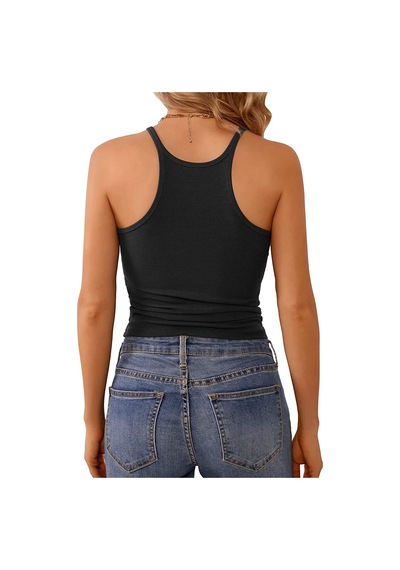 Liona Kadın İp Askılı Yüzücü Sırt Siyah Crop Top Bluz Atlet 001