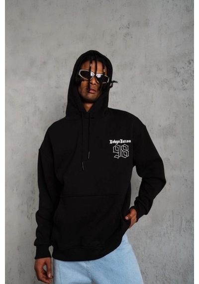 98 Baskılı Kapşonlu Sweat - Siyah -