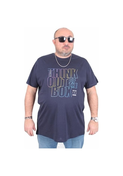 Starbattal Erkek Büyük Beden Sıfır Yaka Tişört Think Out Box 25163 Lacıvert Lacivert