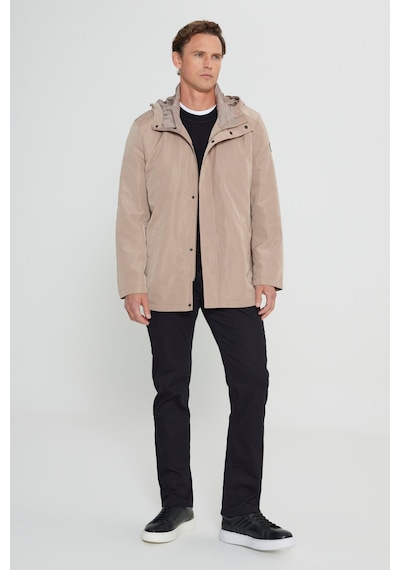 AC&Co / Altınyıldız Classics Erkek Vızon Standart Fit Normal Kesim Kapüşonlu Dik Yaka Trençkot Vizon