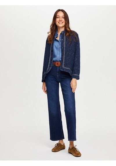 Faik Sönmez Simli Şerit Detaylı Kapitone Denim Ceket W26ckt013 Uw26ckt01327 İndigo