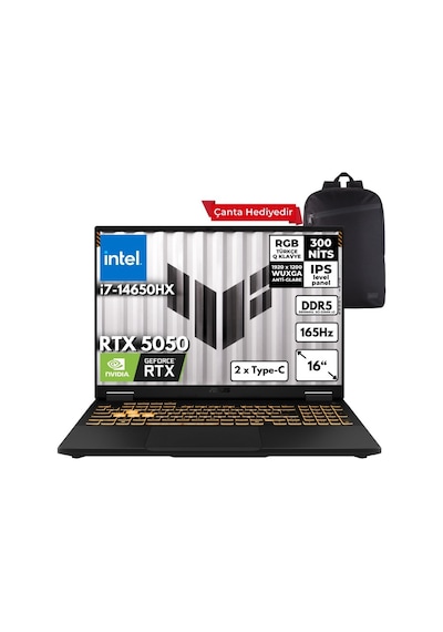 Asus TUF Gaming F16 FX608JHR-RV048ZG5 i7-14650HX 16 GB 2 TB SSD RTX5050 16" Free Dos Dizüstü Bilgisayar