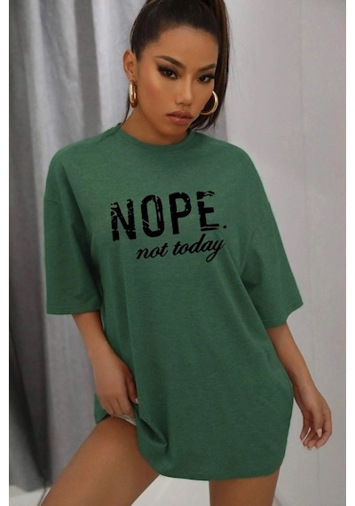Unisex Not Today Baskılı T-shirt Yeşil