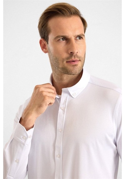 Süvari Beyaz Slim Düğmeli Yaka Manşetli Casual Gömlek Sgm2025500003-bey