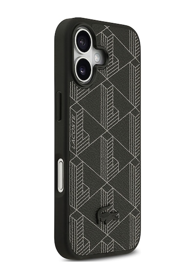 Apple Uyumlu iPhone 17 Kılıf Lacoste Lisanslı M-safeli Pu Deri Kartlıklı Karışık Monogram Desenli Siyah Siyah