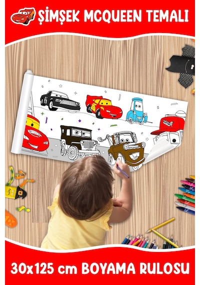 Melolisa Şimşek Mcqueen Temalı Boyama Rulosu 30x125 Cm