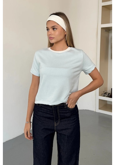 Giysa Kadın Kısa Kollu 3ip Basic Sweatshirt Mavi - Ms0001429 Mavi