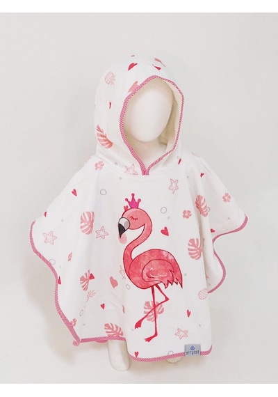 Airycot Flamingo Desenli Çocuk Havlu Panço Beyaz