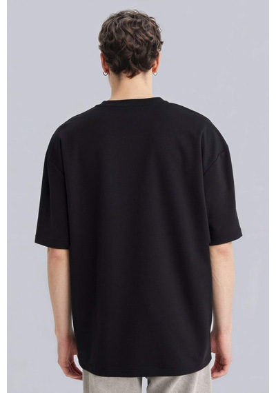 Defacto Oversize Geniş Kalıp Bisiklet Yaka Kısa Kollu Basic Düz Ağır Kumaş Tişört X3926az26spbk81 Siyah-bk81