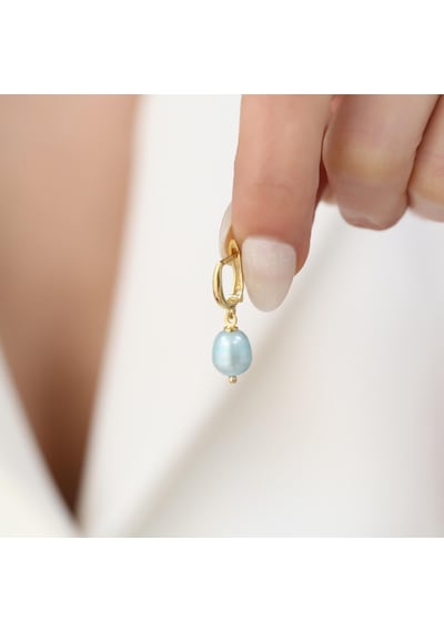 925 Ayar Gümüş Barock Fresh Blue Tatlısu İncisi Küpe-8mm