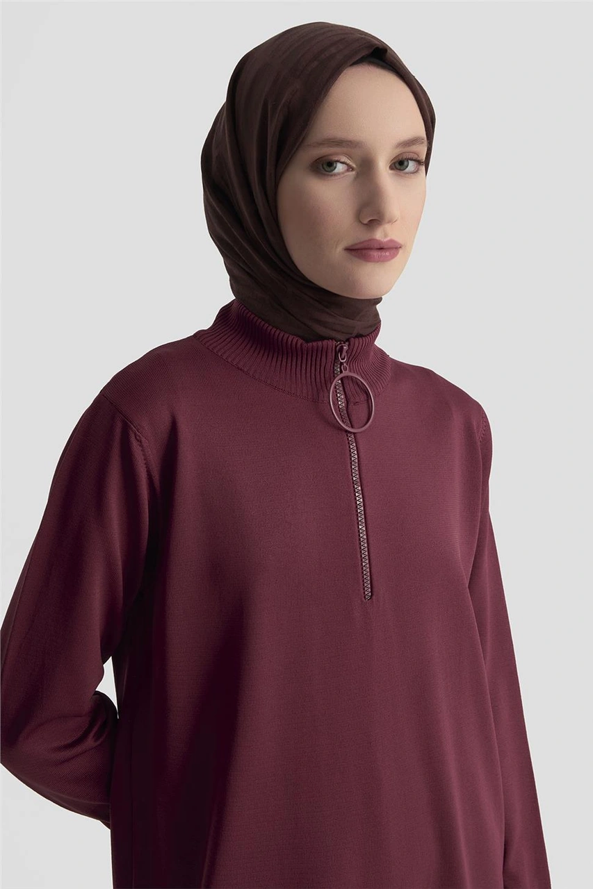 Armine Fermuar Detaylı Triko Tunik 25ktd4113 Bordo Bordo