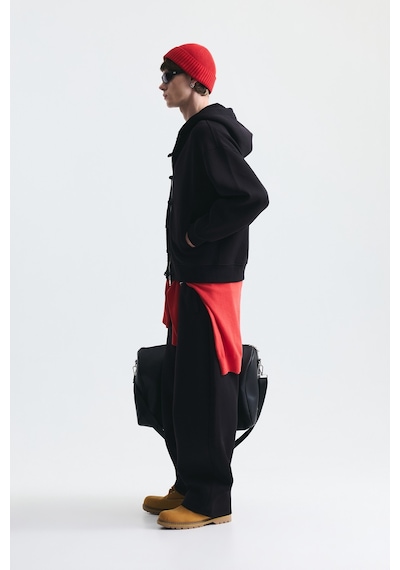 Süslü Düğme Sweatshirt Ve Barrel Fit Eşofman Takım Siyah