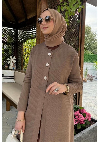 Rabia Şamlı Sinem Çelik Örme Triko Hırka Sütlü Kahve Normal