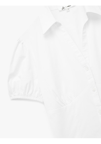 Koton Slim Fit Kısa Kollu Klasik Yaka Düğmeli Poplin Bluz Beyaz 6wal60052ıw Beyaz