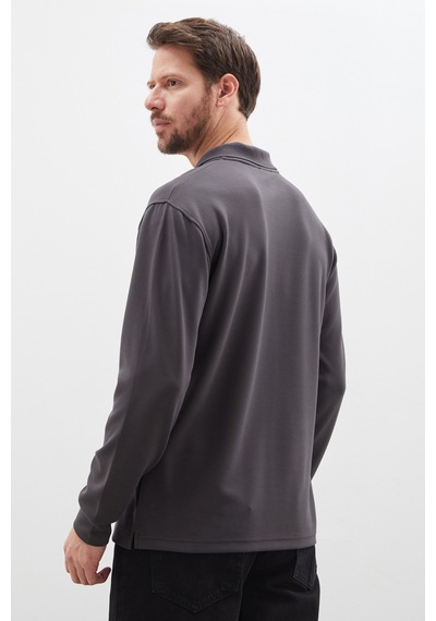 Fullamoda Basic Apaş Yaka Modal Sweatshirt Füme