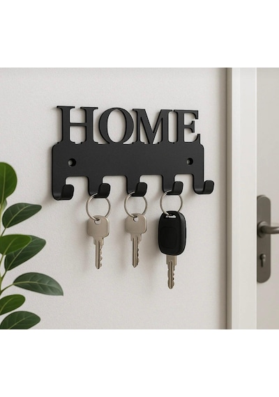Lunoart Home Yazılı Metal Anahtarlık Askısı Duvar Tipi Anahtar Organizer Siyah