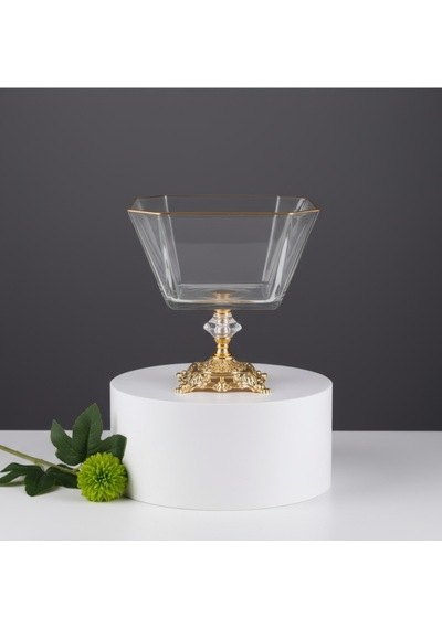 Çnr Home Collection Paşabahçe Metal Ayakli Gold Detayli Cam Büyük Boy Salata-servis -sunum Kasesi Gold