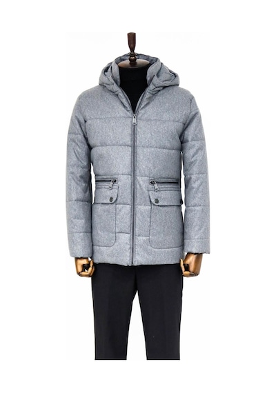 Wessi Slim Fit Kapüşonlu Gri Erkek Şişme Mont Gri