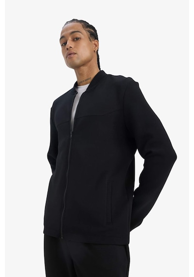 DeFactoFit Slim Fit Dar Kesim Kolej Yaka Skuba Dalgıç Kumaş Bomber Hırka F0877AX25SPBK81