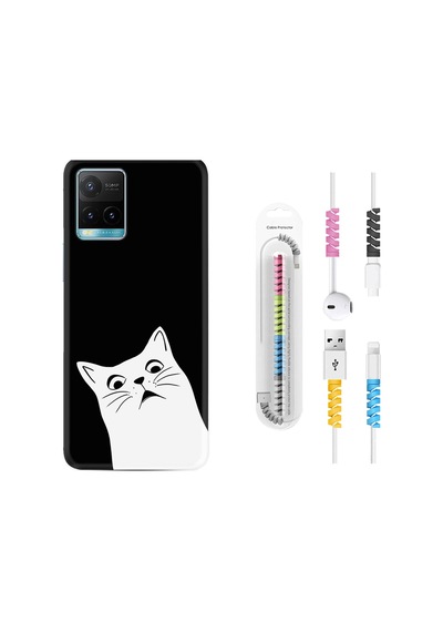Vivo Y33S Kılıf Kablo Koruyuculu Şaşkın Kedi 1900