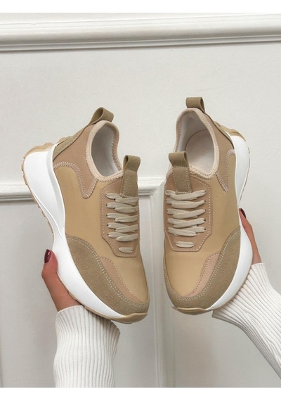 Erva'nın Butiği Bej Triko Mines Kadın Bağcıklı Sneakers-5222