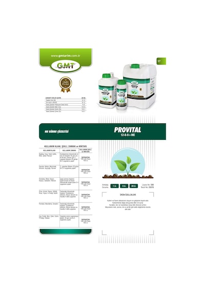 Gmt Provital 12-0-9 + Me 5 Lt Nk Gübre Çözeltisi