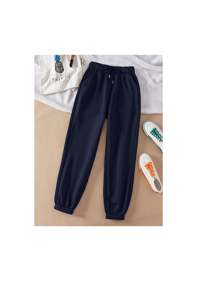 Tarzsokak Essnce Solid Drawstring Waist Thermal Lined 4 Mevsim Eşofman Lacivert