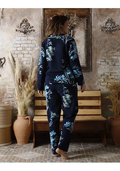 Sude Kadın Gömlek Önden Düğmeli Polar Desenli Pijama Takımı P200/1- 1 Adet 001